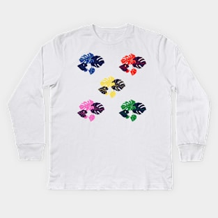 colored tropical leaves design Kids Long Sleeve T-Shirt